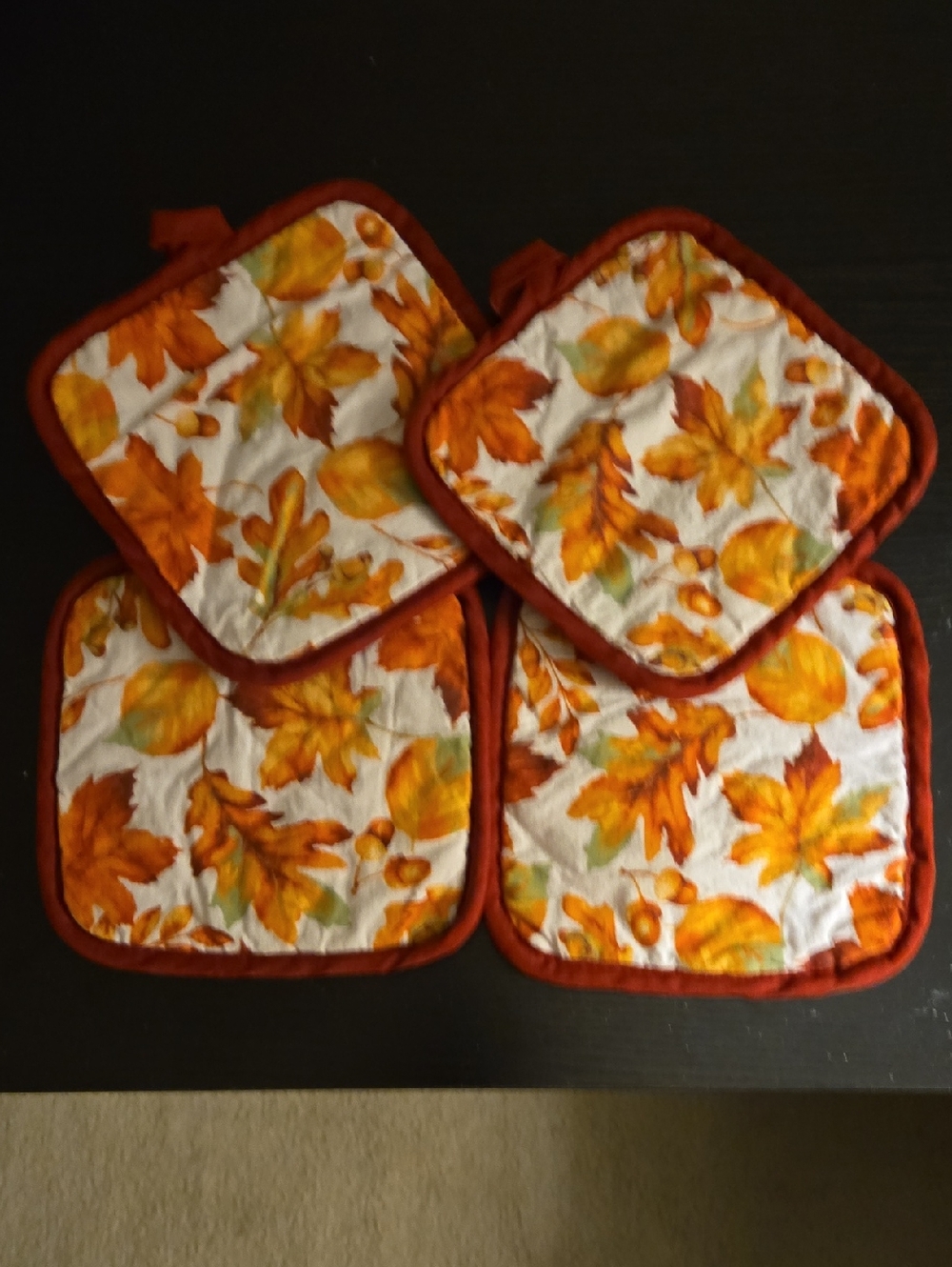 Autumn Leaf Quilted Pot Holders - Set of 4